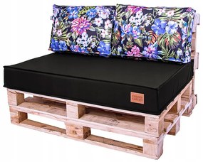 Golden Garden Paletové sedenie GG22 podsedák a vankúš 120cm x 80cm x 15cm Čierne s kvietkami