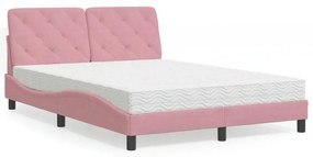 Posteľný rám s matracom ružový 140x200 cm zamat 3208663