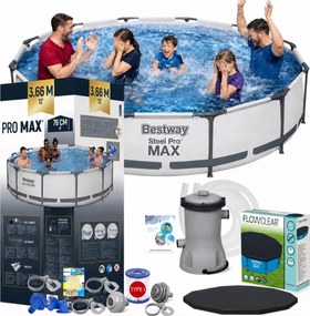 Zahradný roštový bazén Bestway 366x76 Čerpadlo 8v1 Sada Filtrov Veľká Okrúhla