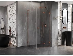 Mexen Lunar-F L, 1-krídlový sprchový kút so skladacími dverami, pravý, 90 x 90 cm, 8mm číre sklo, ružové zlato profil, 836L-090-090-60-00-P