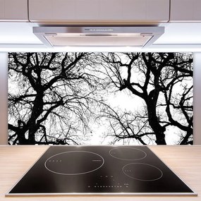 Sklenený obklad Do kuchyne Stromy príroda čiernobiely 140x70 cm