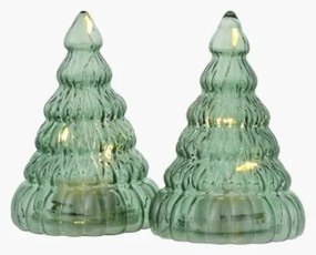 SIRIUS LED svetelný stromček, sklenený, sada 2 ks, zelený, 9 cm