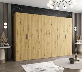 Šatníková skriňa 300 cm Borry 1 (dub artisan + strieborná). Akcia -20%. Vlastná spoľahlivá doprava až k Vám domov. 1125790