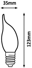 Rabalux Dekoratívna LED filament žiarovka s točeným vláknom sviečkového tvaru, jantárová, E14, C35, 2,5W, 2200lm, 2000K, 20000h.