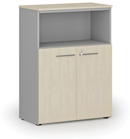 Kombinovaná kancelárska skriňa PRIMO GRAY, 1087 x 800 x 420 mm, sivá/breza