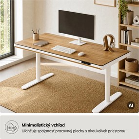 Elektrický písací stôl sit-stand so zásuvkou a bezdrôtovou nabíjačkou Qi biely/zlatý dub, 1400 mm: ELLIS