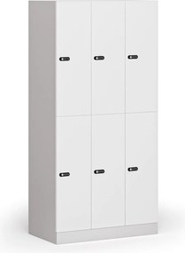 Šatníková skrinka S1 s úložnými boxmi, 6 boxov, 1850 x 900 x 500 mm, demont, mechanický kódový zámok, laminované dvere, biela