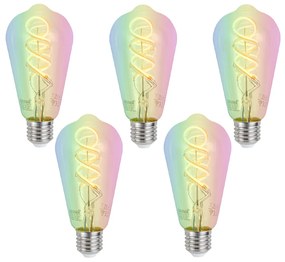 Sada 5 ks Inteligentné stmievateľné LED žiarovky E27 ST64 číre RGBW 4W 250lm 2700K