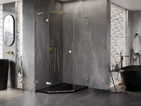 Mexen Lunar, L päťuholníkový sprchový kút naklápací doľava 80 x 100 cm, 8mm číre sklo, zlatý profil, 831L-080L-100P-50-00-L