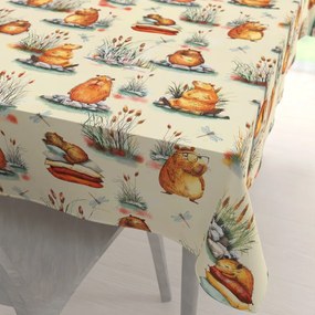 Biante Detský bavlnený obdĺžnikový obrus Sandra SA-710 Kapybary na krémovom 120x180 cm