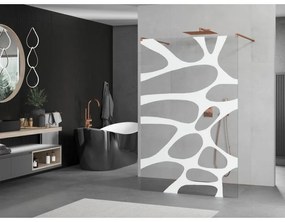 Mexen Kioto, priechodná sprchová zástena 110 x 200 cm, 8mm sklo číre s bielym vzorom, 2x zlatá stabilizačná rozpera, profil ružové zlato, 800-110-002-60-97