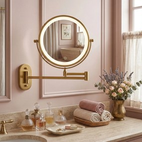 Rea Glow, kozmetické LED zrkadlo nástenné 20 cm, zlatá matná, HOM-70001