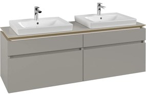VILLEROY &amp; BOCH Legato závesná skrinka pod dve umývadlá, 4 zásuvky, 1600 x 500 x 550 mm, Soft Grey, B69300VK