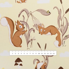 Biante Detská bavlnená obliečka na vankúš s lemom Sandra SA-700 Veveričky a ježkovia na svetlo vanilkovom 50 x 50 cm