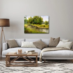 Obraz - Rieka pri lese, olejomaľba (70x50 cm)