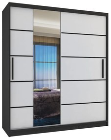 Šatníková skriňa 133 cm Belini  čierny mat / biely mat s posunými dverami zrkadlom a zásuvkami  MBP SZP6/1/B/W/0/KLP