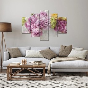 Obraz - Kvety na stene v pastelových farbách (150x105 cm)