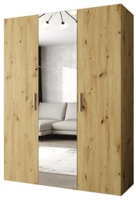 Šatníková skriňa 150 cm Borry 2 (dub artisan + strieborná). Akcia -20%. Vlastná spoľahlivá doprava až k Vám domov. 1125812