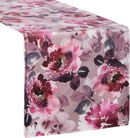 Zamatový behúň na stôl s potlačou kvetou