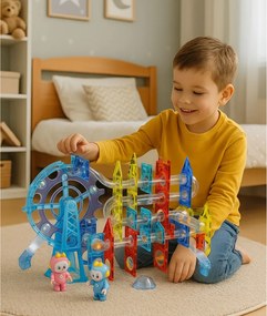 LEAN Toys Magnetické priestorové kocky, guľôčková dráha, postavičky, svietiace, 120 ks.
