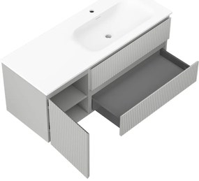 Mexen Rivel, kúpeľňová skrinka 120 cm s pravým umývadlom Vela, 2S, 1D, drážkovaná, šedá/biela matná, 91A23-12047-3-BBFFF62-W23P01