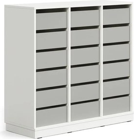 Úložná skrinka CASPER, 18 zásuviek, so soklom, biela/šedá
