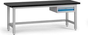 Pracovný stôl do dielne G4 so závesným boxom na náradie, MDF + PVC doska, 1 zásuvka, 2100 x 750 x 800 mm, modrá