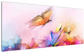 Obraz - Motýľ nad kvetinou, abstrakcia (120x50 cm)