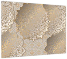 Sklenený obraz - Mandaly v zlatých tónoch (70x50 cm)