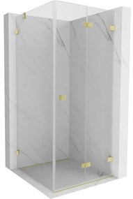 Mexen Lunar-F, sklápací sprchový kút pravý 90 x 90 cm, 8mm číre sklo, zlatý kartáčovaný - 836-090-090-55-00-P