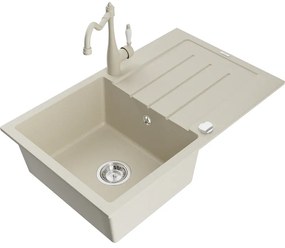Mexen Bruno, granitový drez 795x495x200 mm, 1-komorový a drezová batéria Carla, béžová, 6513-69-670700-69