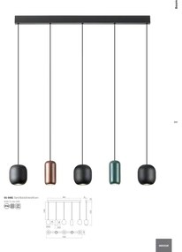 Redo 01-3481 - Luster na lanku BOOM 5xGU10/10W/230V čierna/zelená/hnedá