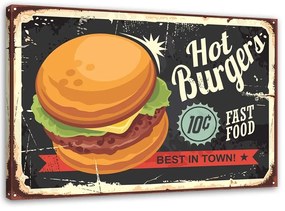 Obraz na plátně Horké hamburgery Retro Sign - 100x70 cm