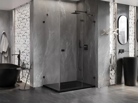 Mexen Lunar, pravostranný výklopný sprchový kút 75 x 90 cm, číre sklo, čierny profil, 834-075-090-70-00-P