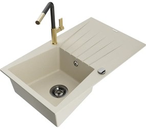 Mexen Cesar, 1-komorový granitový drez 775x470x190 mm a drezová batéria Flora, béžová, 6514-69-670401-57-B