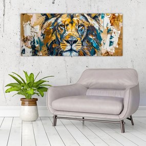 Obraz - Abstraktná olejomaľba s levom (120x50 cm)