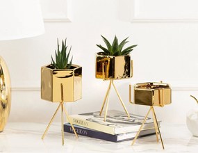 KERAMICKÝ KVETINÁČ SO STOJANOM SASHI 20X9,5 CM ZLATÁ