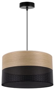 Závesné svietidlo Wood, 1x dýha zlatý dub/čierne PVC tienidlo, (fi 35cm)