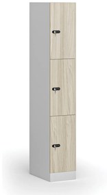 Šatníková skrinka s úložnými boxmi, 3 boxy, 1850 x 300 x 500 mm, mechanický kódový zámok, laminované dvere, dub prírodný