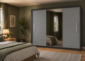 Šatníková skriňa s posuvnými dverami 232 cm so zrkadlom sivá matná  MES PRIMO SZP4/2/1B/2SR1L/0/AL