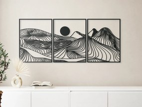 drevko 3-dielny lineart obraz Hory a slnko Rozmer obrazu: 52 x 120 cm, Farba dekorácie: Čierna