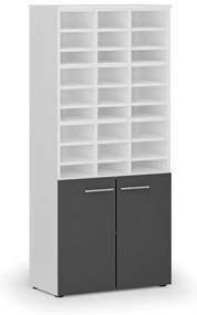 Triediaci regál s dverami PRIMO WHITE, 800 x 420 x 1781 mm, 27 priehradok, biela / grafitová