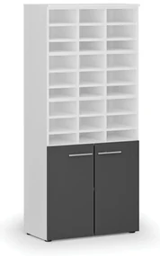 Triediaci regál s dverami PRIMO WHITE, 800 x 420 x 1781 mm, 27 priehradok, biela / grafitová