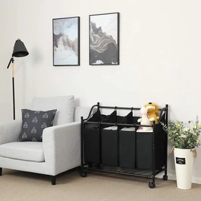 Kôš na bielizeň, vozík na prádlo, so 4 vyberateľnými látkovými vakmi, 4 x 35 L, čierny