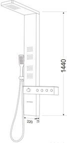 Mexen Natan, sprchový panel s výlevkou h-1440, chrómová, 7626-04-00