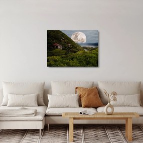 Sklenený obraz krajiny s mesiacom (70x50 cm)