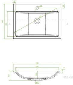 Laveo Albano, granitové umývadlo 600x440x122 mm, šedá, LAV-VGA1510T