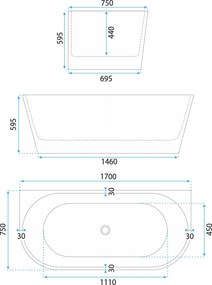 Rea Capri, voľnestojaca akrylová vaňa 170x75 cm, biela, REA-W9801