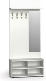 Vešiaková stena s botníkom a zrkadlom HORIZONT, 4 háčiky, polica, biela