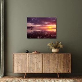 Sklenený obraz - Pláž pri západe slnka (70x50 cm)
